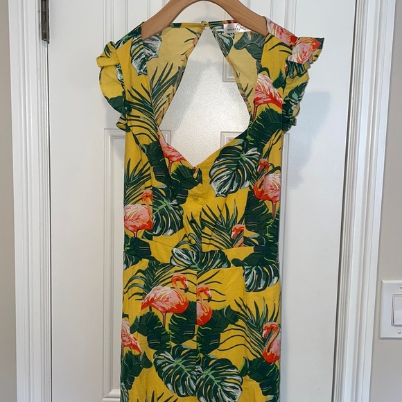 Yellow Flamingo Patterned Jumpsuit Size L - Picture 3 of 6